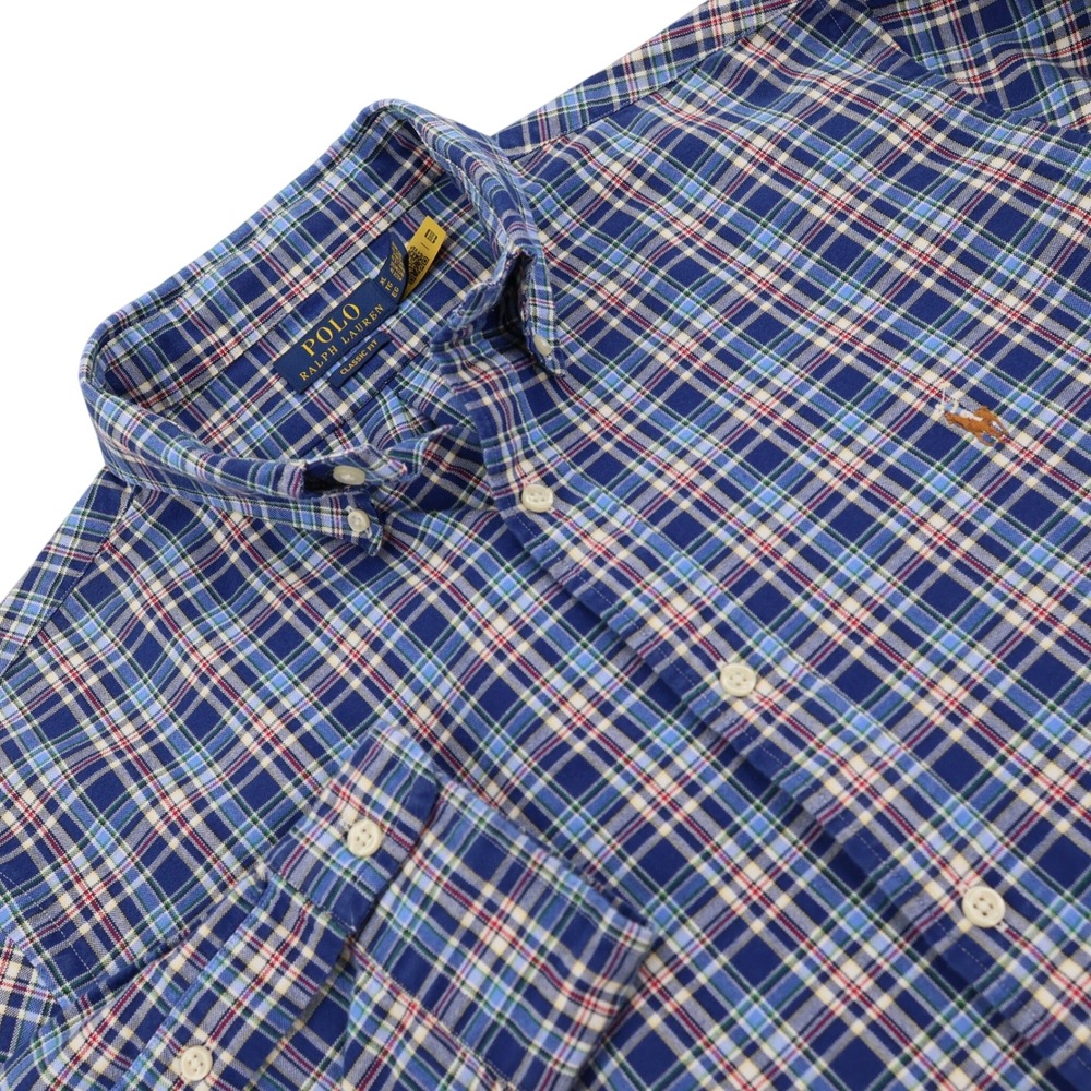 Polo Ralph Lauren Mens XL Classic Fit Blue Plaid Long Sleeve Button Down Shirt